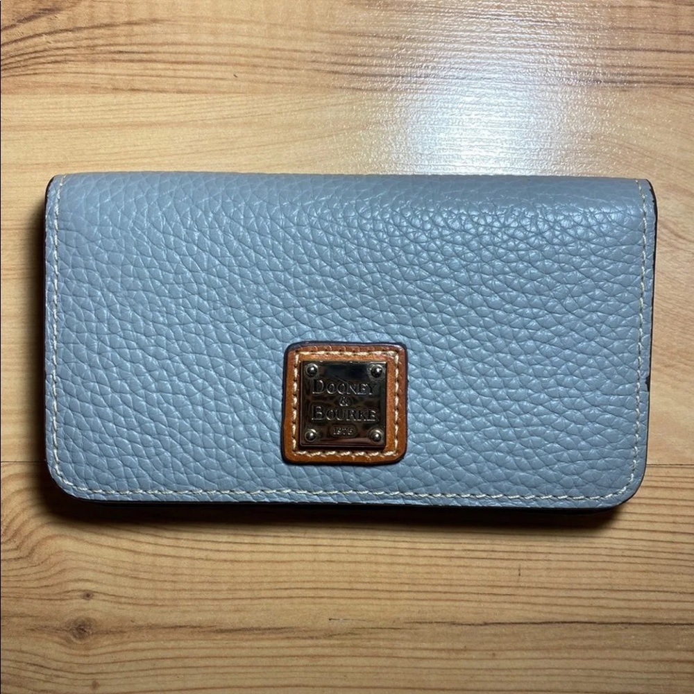 Dooney & Bourke Light Blue Pebbled Leather Wallet with Tan Trim